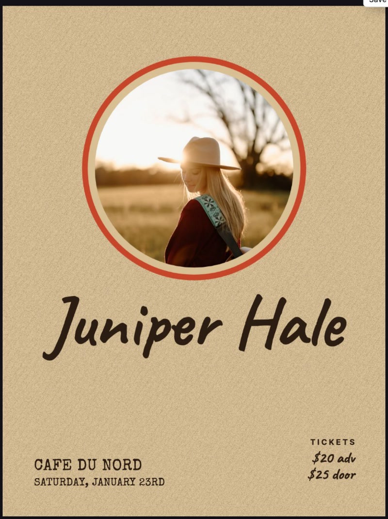 A show poster with the artist's photo